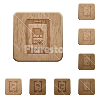 Mobile simcard verified wooden buttons - Mobile simcard verified on rounded square carved wooden button styles
