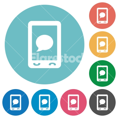 Mobile sms message flat round icons - Mobile sms message flat white icons on round color backgrounds