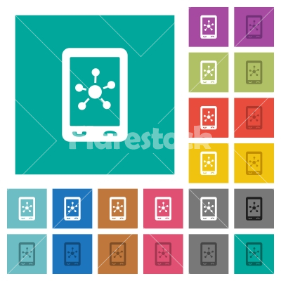 Mobile social networking square flat multi colored icons - Mobile social networking multi colored flat icons on plain square backgrounds. Included white and darker icon variations for hover or active effects.