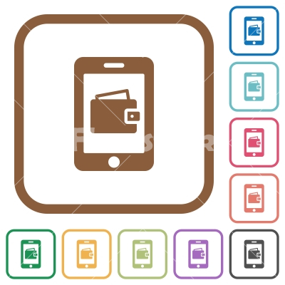Mobile wallet simple icons - Mobile wallet simple icons in color rounded square frames on white background