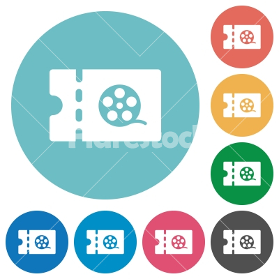 Movie discount coupon flat round icons - Movie discount coupon flat white icons on round color backgrounds