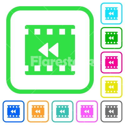 Movie fast backward vivid colored flat icons - Movie fast backward vivid colored flat icons in curved borders on white background