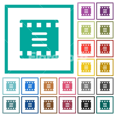 Movie options flat color icons with quadrant frames - Movie options flat color icons with quadrant frames on white background