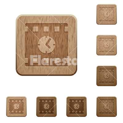 Movie playing time wooden buttons - Movie playing time on rounded square carved wooden button styles