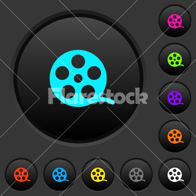 Movie roll dark push buttons with color icons - Movie roll dark push buttons with vivid color icons on dark grey background