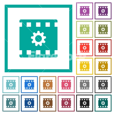 Movie settings flat color icons with quadrant frames - Movie settings flat color icons with quadrant frames on white background