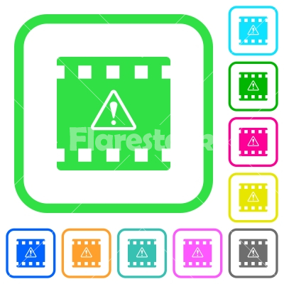 Movie warning vivid colored flat icons - Movie warning vivid colored flat icons in curved borders on white background