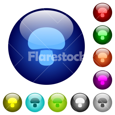 Mushroom color glass buttons - Mushroom icons on round color glass buttons
