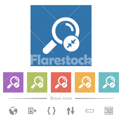 Narrowing search results flat white icons in square backgrounds - Narrowing search results flat white icons in square backgrounds. 6 bonus icons included. - Free stock vector