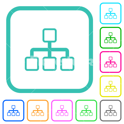 Network outline vivid colored flat icons - Network outline vivid colored flat icons in curved borders on white background