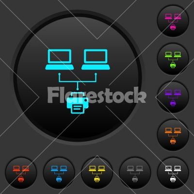 Network printing dark push buttons with color icons - Network printing dark push buttons with vivid color icons on dark grey background