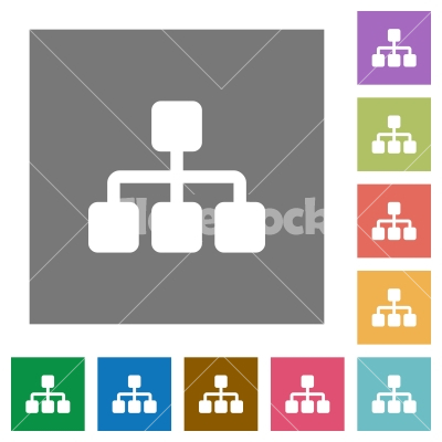 Network square flat icons - Network flat icon set on color square background.