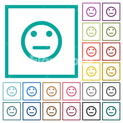 Neutral emoticon flat color icons with quadrant frames - Neutral emoticon flat color icons with quadrant frames on white background