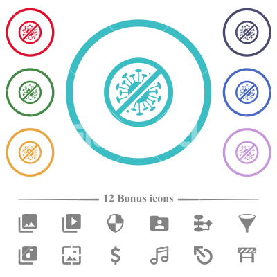 No covid flat color icons in circle shape outlines - No covid flat color icons in circle shape outlines. 12 bonus icons included.
