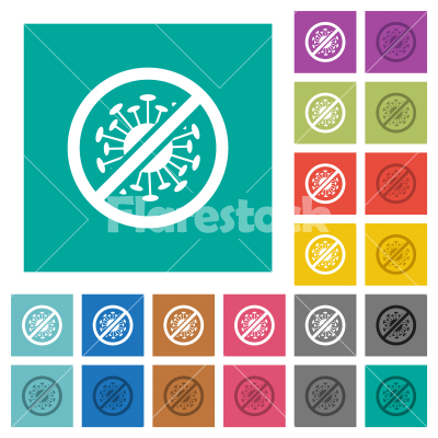 No covid square flat multi colored icons - No covid multi colored flat icons on plain square backgrounds. Included white and darker icon variations for hover or active effects.