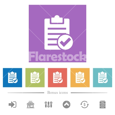 Note done flat white icons in square backgrounds - Note done flat white icons in square backgrounds. 6 bonus icons included.