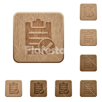 Note done wooden buttons - Note done icons in carved wooden button styles - Free stock vector