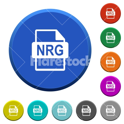 NRG file format beveled buttons - NRG file format round color beveled buttons with smooth surfaces and flat white icons