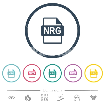 NRG file format flat color icons in round outlines - NRG file format flat color icons in round outlines. 6 bonus icons included.