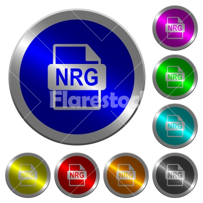 NRG file format luminous coin-like round color buttons - NRG file format icons on round luminous coin-like color steel buttons