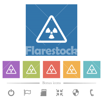 Nuclear warning flat white icons in square backgrounds - Nuclear warning flat white icons in square backgrounds. 6 bonus icons included.
