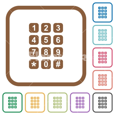 Numeric keypad simple icons - Numeric keypad simple icons in color rounded square frames on white background