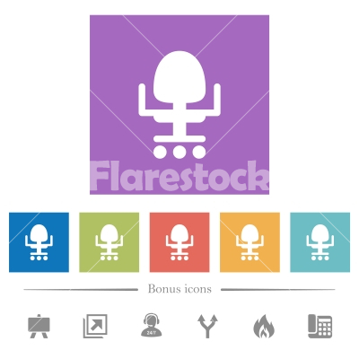 Office chair flat white icons in square backgrounds - Office chair flat white icons in square backgrounds. 6 bonus icons included.