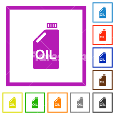 Oil canister flat framed icons - Oil canister flat color icons in square frames on white background