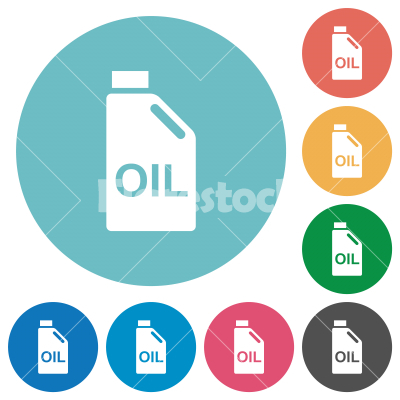 Oil canister flat round icons - Oil canister flat white icons on round color backgrounds