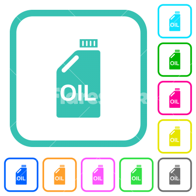 Oil canister vivid colored flat icons - Oil canister vivid colored flat icons in curved borders on white background