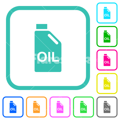 Oil canister vivid colored flat icons - Oil canister vivid colored flat icons in curved borders on white background