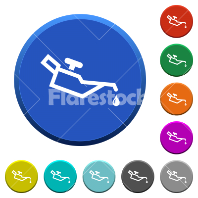 Oiler beveled buttons - Oiler round color beveled buttons with smooth surfaces and flat white icons