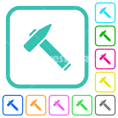 Old hammer vivid colored flat icons - Old hammer vivid colored flat icons in curved borders on white background