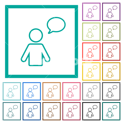 One talking person with oval bubble outline flat color icons with quadrant frames - One talking person with oval bubble outline flat color icons with quadrant frames on white background
