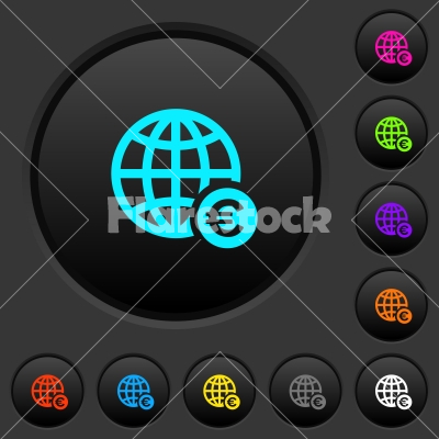 Online Euro payment dark push buttons with color icons - Online Euro payment dark push buttons with vivid color icons on dark grey background