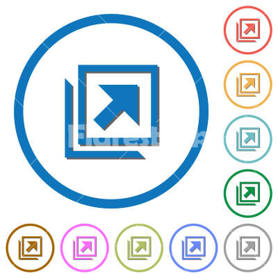 Open in new window icons with shadows and outlines - Open in new window flat color vector icons with shadows in round outlines on white background