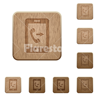 Outgoing mobile call wooden buttons - Outgoing mobile call on rounded square carved wooden button styles