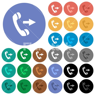 Outgoing phone call round flat multi colored icons - Outgoing phone call multi colored flat icons on round backgrounds. Included white, light and dark icon variations for hover and active status effects, and bonus shades on black backgounds.