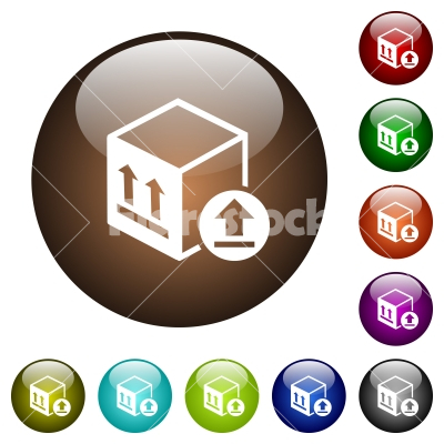 Package delivery color glass buttons - Package delivery white icons on round color glass buttons