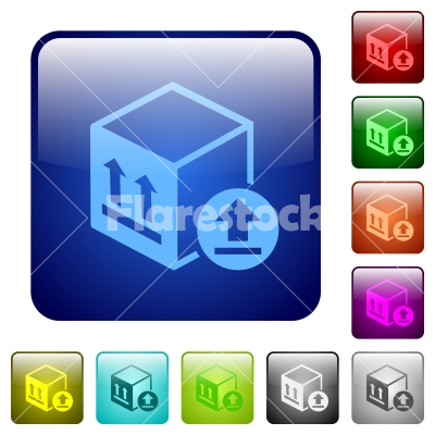 Package delivery color square buttons - Package delivery icons in rounded square color glossy button set