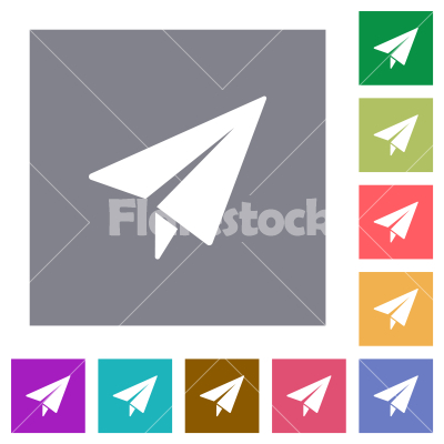Paper plane solid square flat icons - Paper plane solid flat icons on simple color square backgrounds