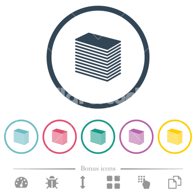 Paper stack solid flat color icons in round outlines - Paper stack solid flat color icons in round outlines. 6 bonus icons included.