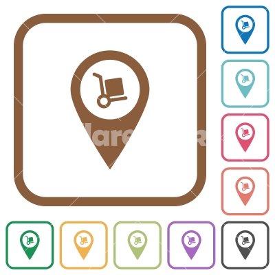 Parcel delivery GPS map location simple icons - Parcel delivery GPS map location simple icons in color rounded square frames on white background