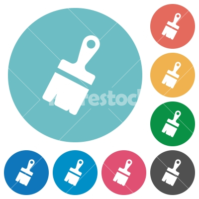 Paste with brush tool flat round icons - Paste with brush tool flat white icons on round color backgrounds - Free stock vector