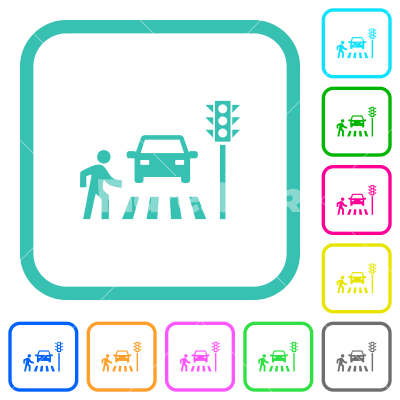 Pedestrian crossing vivid colored flat icons - Pedestrian crossing vivid colored flat icons in curved borders on white background