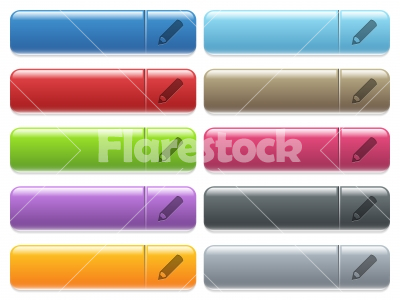 Pencil icons on color glossy, rectangular menu button - Pencil engraved style icons on long, rectangular, glossy color menu buttons. Available copyspaces for menu captions.