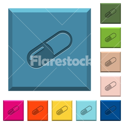 Pill engraved icons on edged square buttons - Pill engraved icons on edged square buttons in various trendy colors