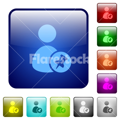 Pin user account color square buttons - Pin user account icons in rounded square color glossy button set