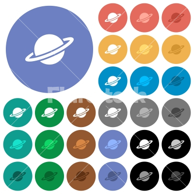 Planet round flat multi colored icons - Planet multi colored flat icons on round backgrounds. Included white, light and dark icon variations for hover and active status effects, and bonus shades on black backgounds.
