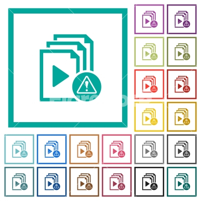 Playlist warning flat color icons with quadrant frames - Playlist warning flat color icons with quadrant frames on white background